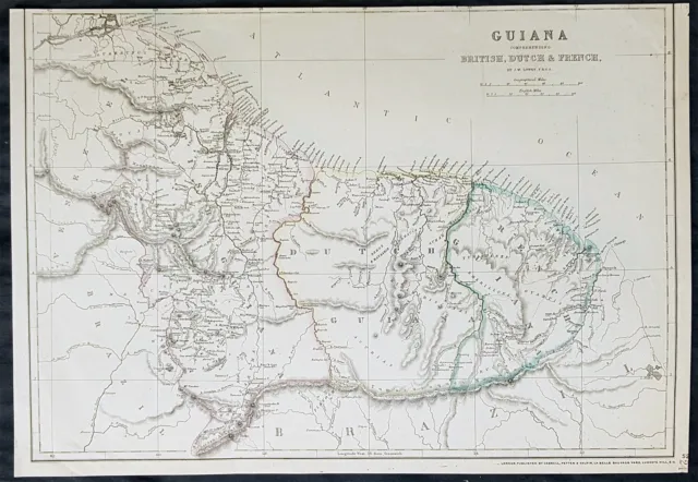 1860 Edward Weller Large Antique Map of Gyuana, South America
