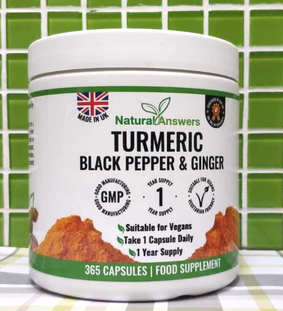NATURAL ANSWERS TURMERIC Black Pepper & Ginger 365 Capsules Sealed £17.