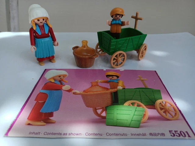 Lot PLAYMOBIL Vintage Série Rose 1900 - Set 5402 Avec Enfants, Chariot Et Chats (1989)