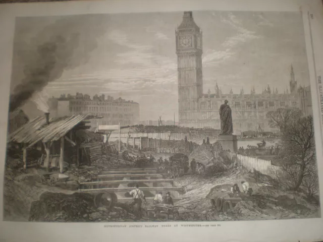 Metropolitan District Railway Works at Westminster London 1867 old print ref Y4