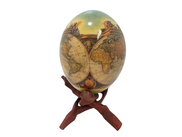 Huevo de colección de elefante mapa mundial decoración artística avestruz con soporte 3175