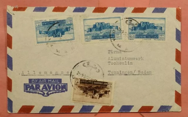 Syria Airmail Cover Damascus to Tenningen Baden Germany 21.01.1951 Top 10