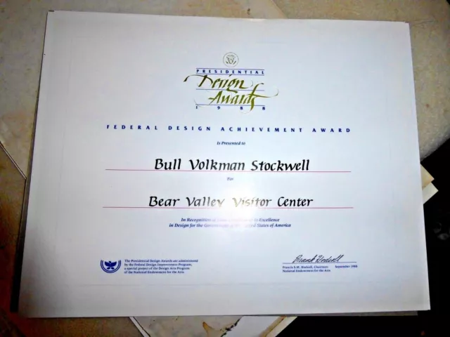 Certificate Architecture  President Design Award Henrik Bull Bear Valley Ca 1988