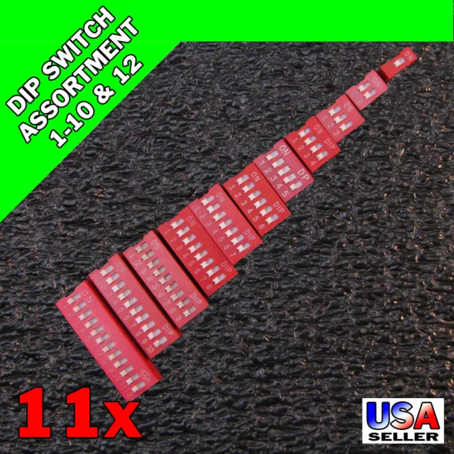 11x Red Slide DIP Switch 1 2 3 4 5 6 7 8 9 10 12 Position 2.54mm Pitch 11pcs T47