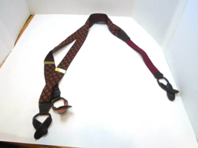 Vintage Men's Suspenders burgundy/flower abstract print gold leather tabs