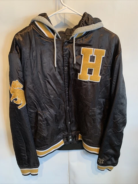 Harry Potter Hufflepuff Satin Varsity Letterman Jacket Medium Hogwarts Hoodie