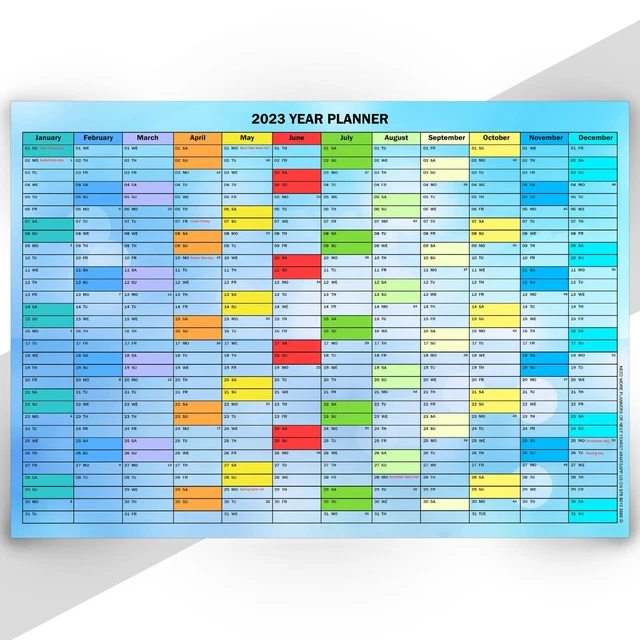 2023 full year wall calendar annual wall chart planner holiday staff 