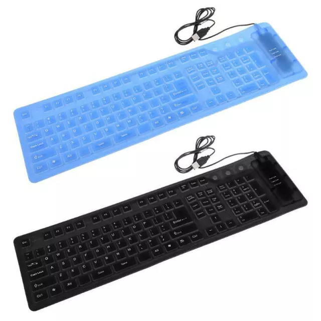 109 Keys Black Waterproof USB Silicone Rubber Flexible Foldable Keyboard For PC