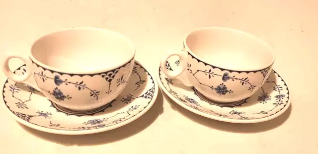 2X Furnivals Blue Denmark Tea Cups Saucers