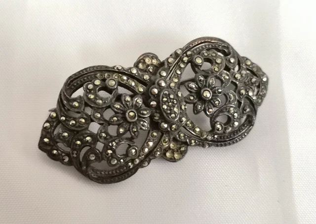 ANTIQUE VTG VICTORIAN Art Deco Sterling Silver 925 Marcasite Brooch