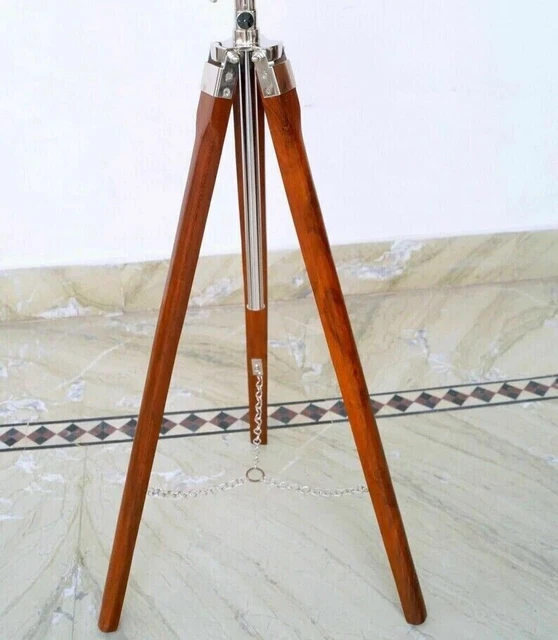 Support de trépied de sol d'angle en bois chromé marron vintage adapté pour...
