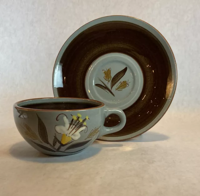 Vintage Stangl Pottery Golden Harvest Coffee Tea Cup Saucer Lily Set