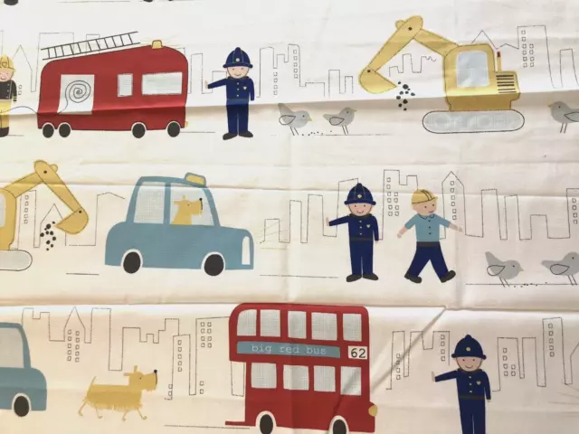 John Lewis Working Men Fabric 1.4 Red Bus Diggers Police metres Listing No. 28
