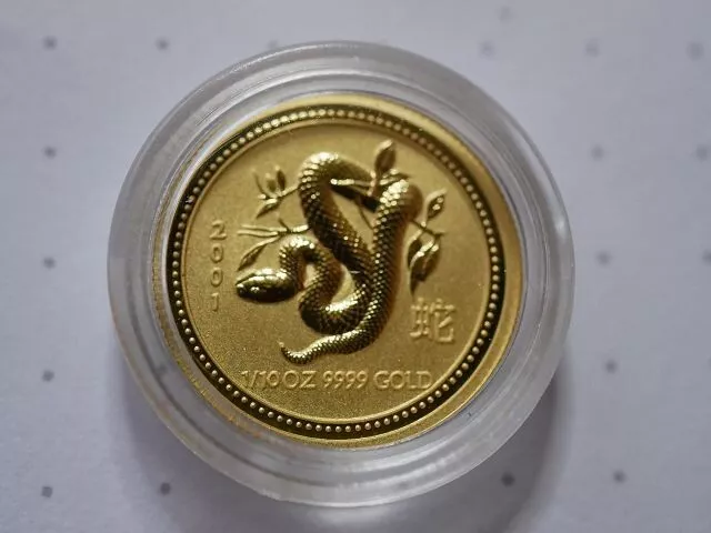 1/10 Unze 999,9 GOLD 15$ Lunar I. Serie 2001 Snake Australien Schlange Goldmünze