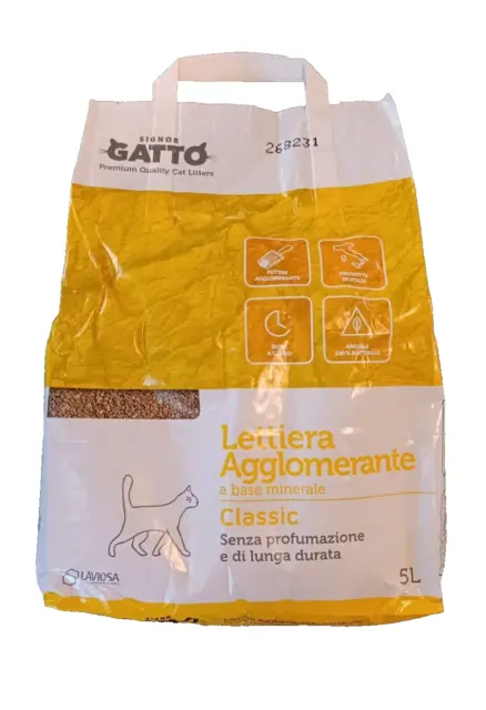 Lettiera Sabbia Gatti Agglomerante in Bentonite con Carbone Attivo 5, 10, 20 kg.