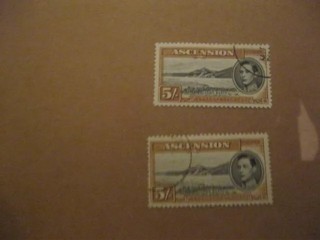 ASCENSION Is.1938 KGVI BOTH 5/- ISSUES(P13.5&13) F/U