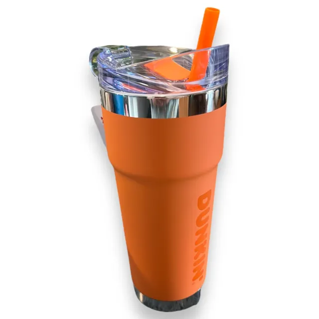 DUNKIN DONUTS 24 Oz Insulated Stainless Steel Travel Tumbler Mug Cup Orange New