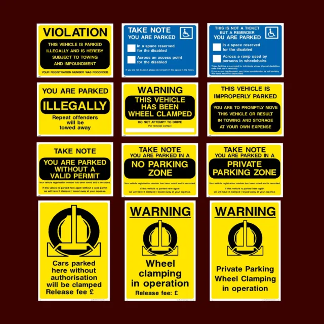 Parking / Cars will be clamped / Disabled / Private - Plastic Sign, Sticker