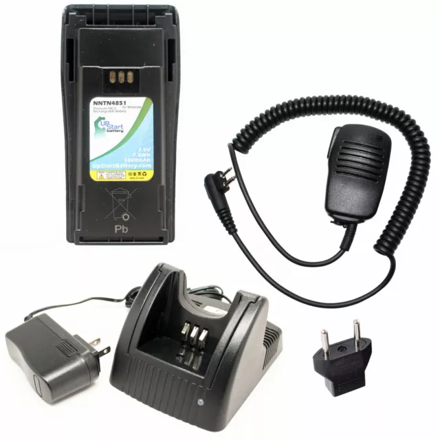 NICD Battery, Charger, Shoulder Speaker Mic &EU Adapter for Motorola CP200 EP450