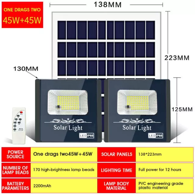 500w LED Solar Flood Street Light Cour Extérieure Étanche W / Télécommande 2