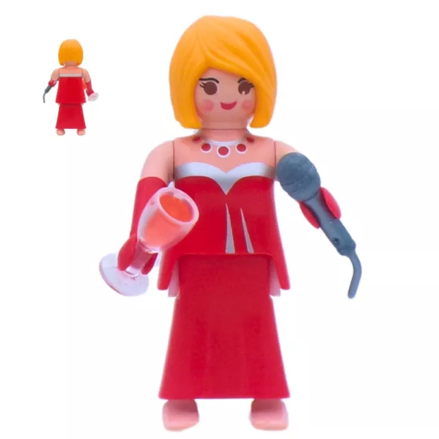 Playmobil-Figur Frau mit rotem Kleid und Mikrofon