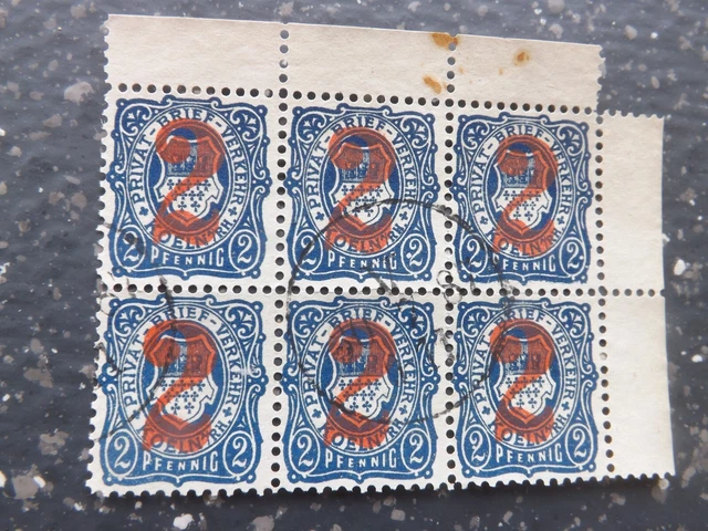 Privatpost / Stadtpost Köln B, Nr. 2 gestempelt im 6er Bogenteil
