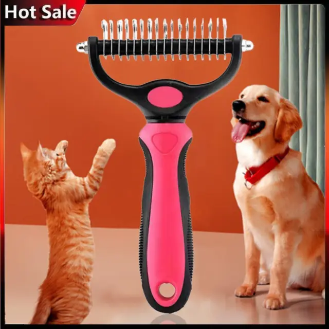 Limpiador de pelo de doble cara con cepillo de masaje para perros y gatos (rosa grande si