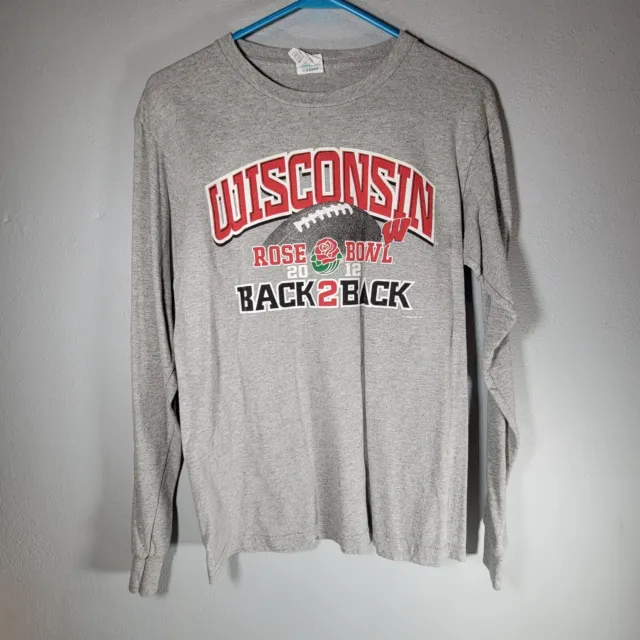 Wisconsin Badgers Men's T-Shirt 2012 Rose Bowl Back 2 Back Gray Long Sleeve Med