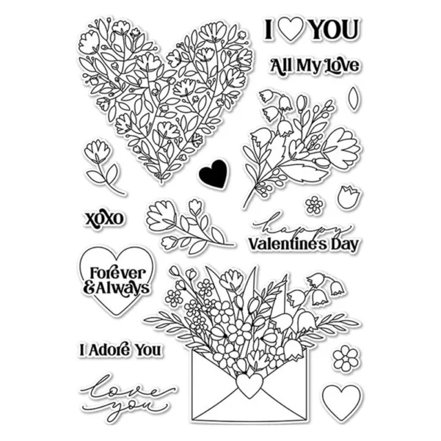 Valentine's Day Floral Heart Envelope Clear Stamps Metal Cutting Dies Card Craft