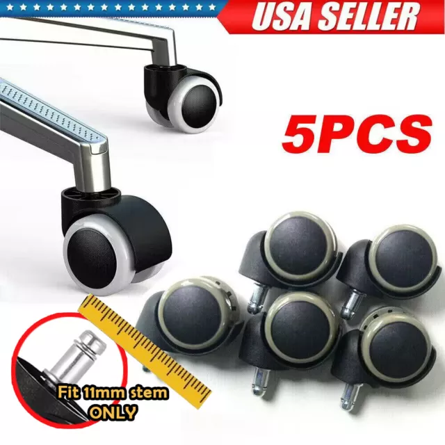 Set of 5 Office Chair Caster Wheels 2" Pu Swivel Wheels Replacement Roller
