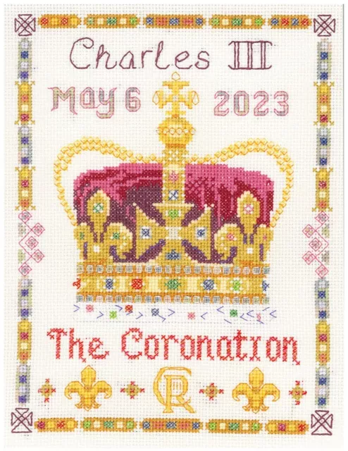 Charles Coronation Sampler - Kreuzstich-Set auf 14 Elfenbein Aida mit Farbtabelle