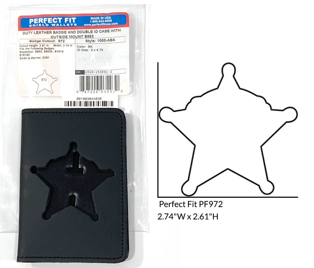 Perfect Fit  Book Style Leather Badge Double Id Case Outside Mount 5 Star B953