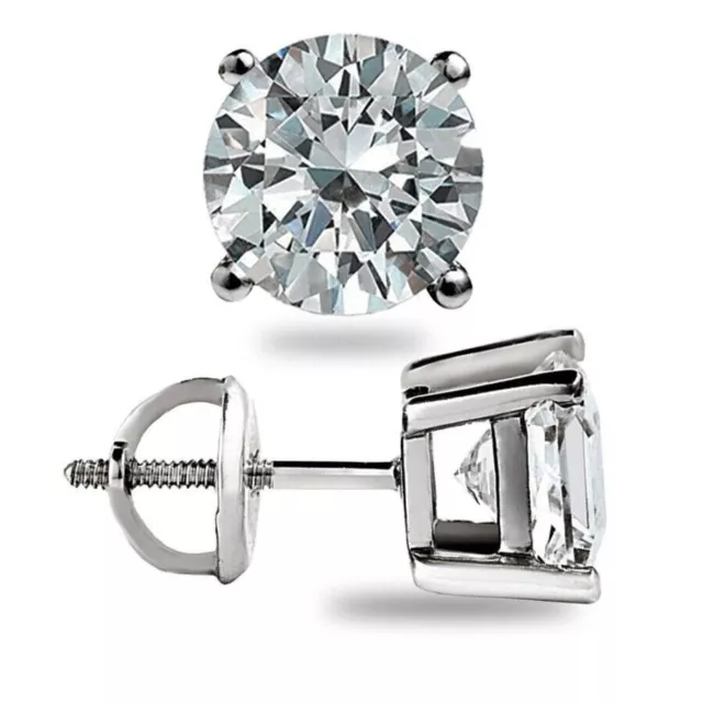 4.0 Ct TW Moissanite Solitaire Stud Earrings 14K White Gold Certified FL/D Gift