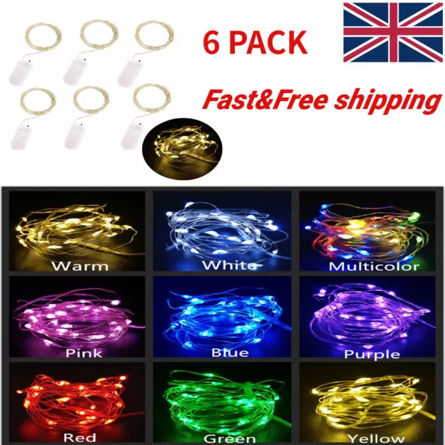 6 Pack 10/20 LED Battery Micro Rice Wire Copper Fairy String Lights Party Decor