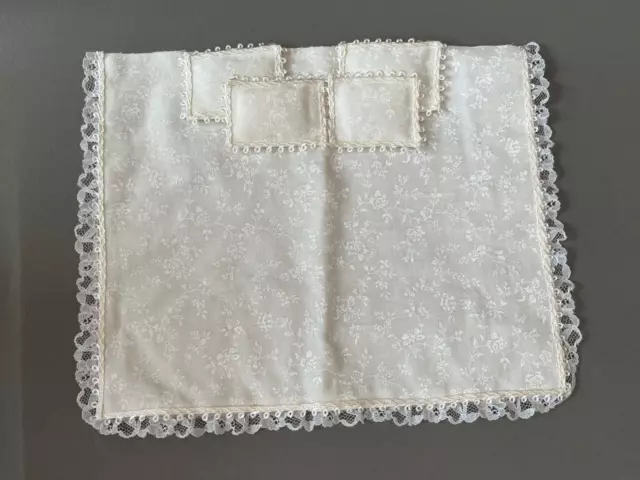 Vtg Dollhouse Miniature Artisan White Lace Bedspread Coverlet + Pillows OOAK