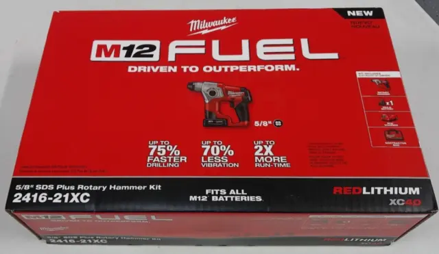 Milwaukee M12 FUEL 5/8" Rotary Hammer Drill Kit, 4A Battery, Bag 2416-21XC *NEW*