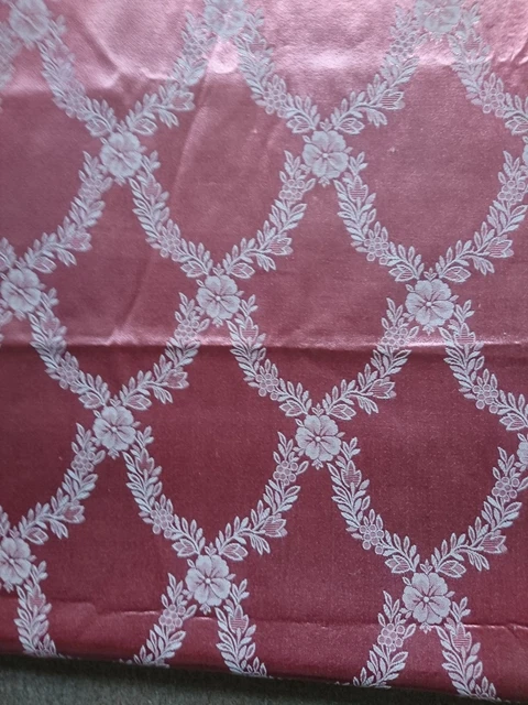 Vtg Dusky Pink/Off White Double Sided Floral Satin Damask Fabric 48"X 5.22 Yards