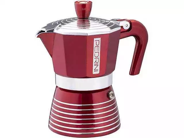 CAFFETTIERA MOKA 2 tazze  colore rossa in alluminio Pedrini