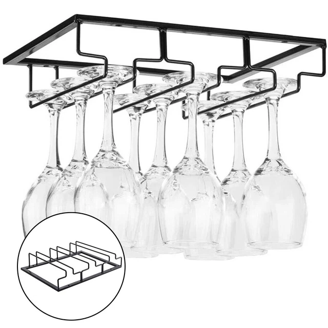 3 Row Wine Glass Rack Holder Under Cabinet Stemware Shelf Hanger for Bar Kitchen