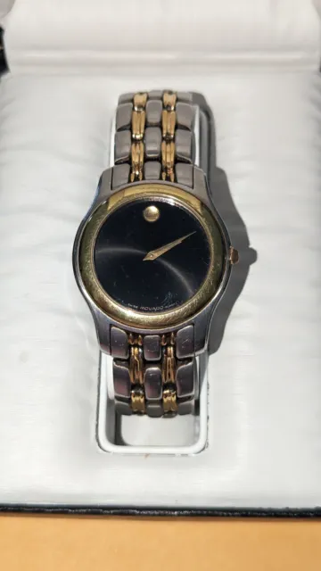 Movado Mens Watch 0862 Black Dial Swiss parts 2 Tone Gold/Steel 35mm 091