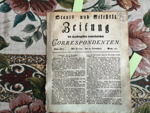 1811 Zeitung  Hamburg 191 Belluno Christian Gotthilf Salzmann Schnepfenthal
