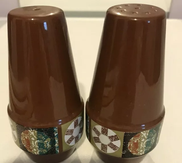 Gorgeous Vintage Retro Brown Patterned Salt & Pepper Pots 60’s/70’s Geometric