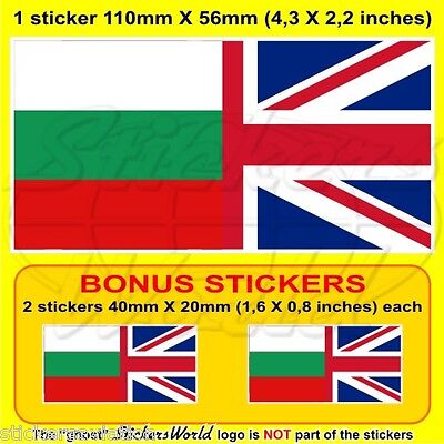 BULGARIA-UK Flag, Bulgarian-British Union Jack 110mm Sticker, Decal x1+2 BONUS