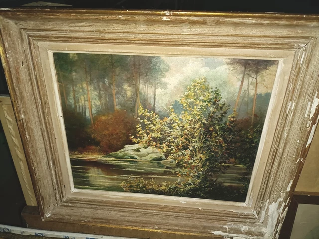 Tableau ancien Huile sur bois forêt de Fontainebleau signé
