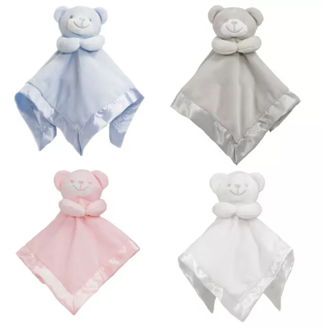 Baby Boys Girls Soft Touch Satin Silk Teddy Bear Tags Comforter Blanket Blankie