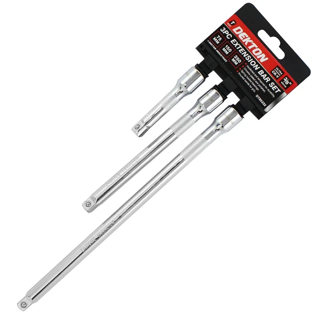 3pc Extension Bar Set 3/8" Socket Ratchet Drive Sizes 75, 150 & 250mm Long