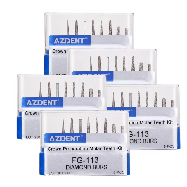 5Box AZDENT Dental  SF-31S Diamond Bur Kit FG Crown Preparation Anterior Teeth