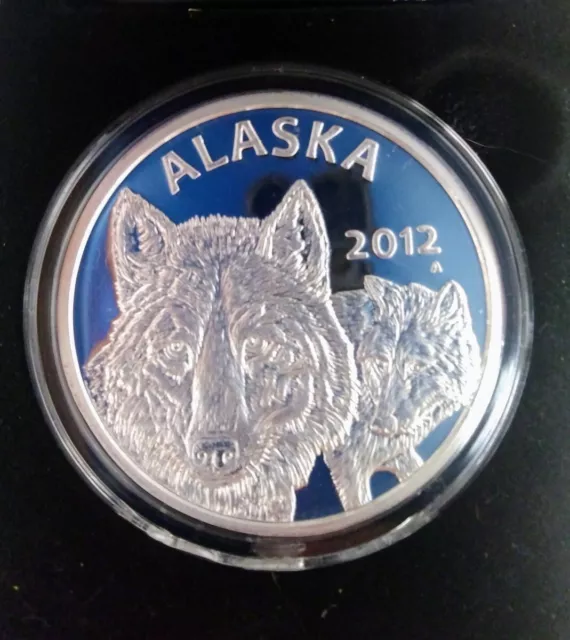 2012 ALASKA Mint GRAY WOLVES 1 oz Proof .999 Silver Round Medallion  (DRP009858)