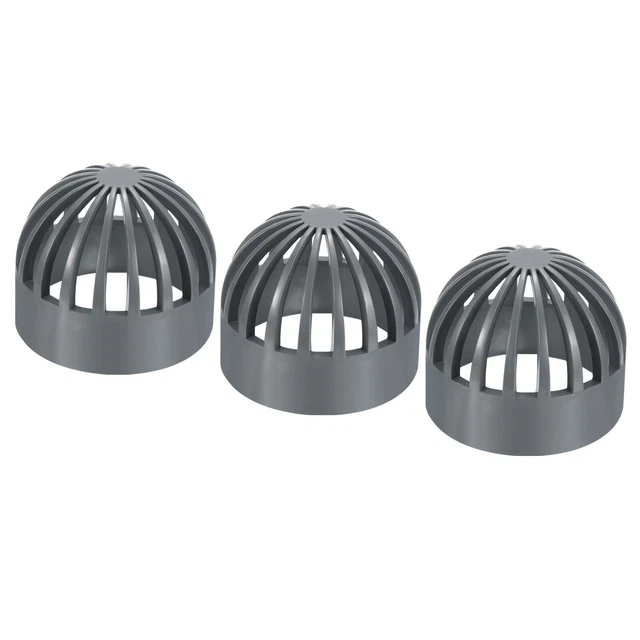 3Pcs 2-1/2" Atrium Grate Cover Round Outdoor UPVC Sewer Drain Pipe Fitting Gray