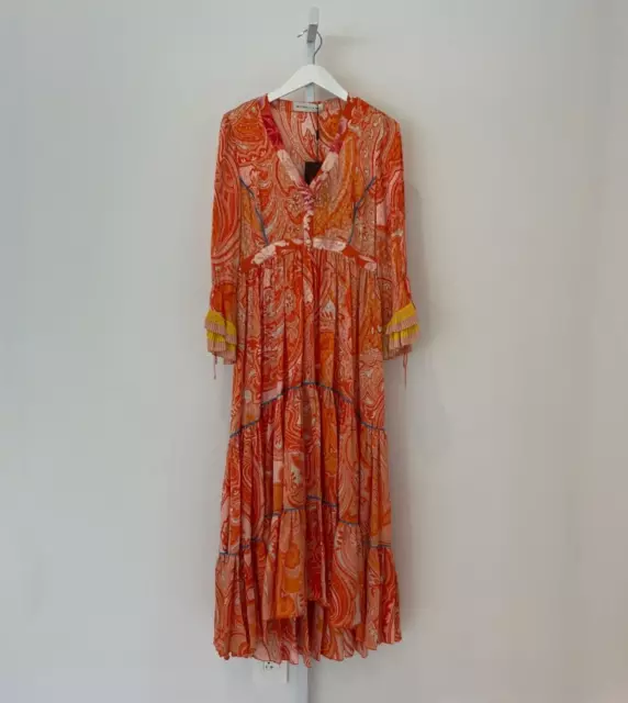 Etro Stunning Orange Paisley Silk Dress Size 10 / 44 Nwts! $4,690.00